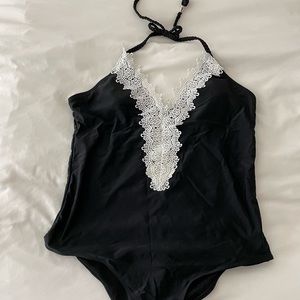 One piece black swim with lace detail